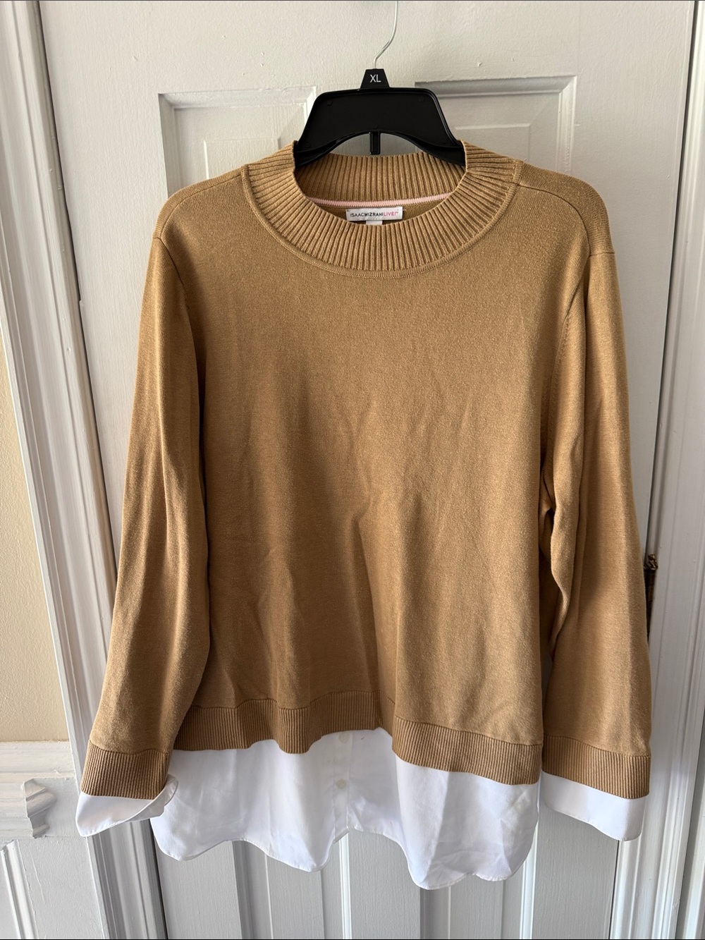 Isaac Mizrahi Camel Layered-Look Crewneck Sweater